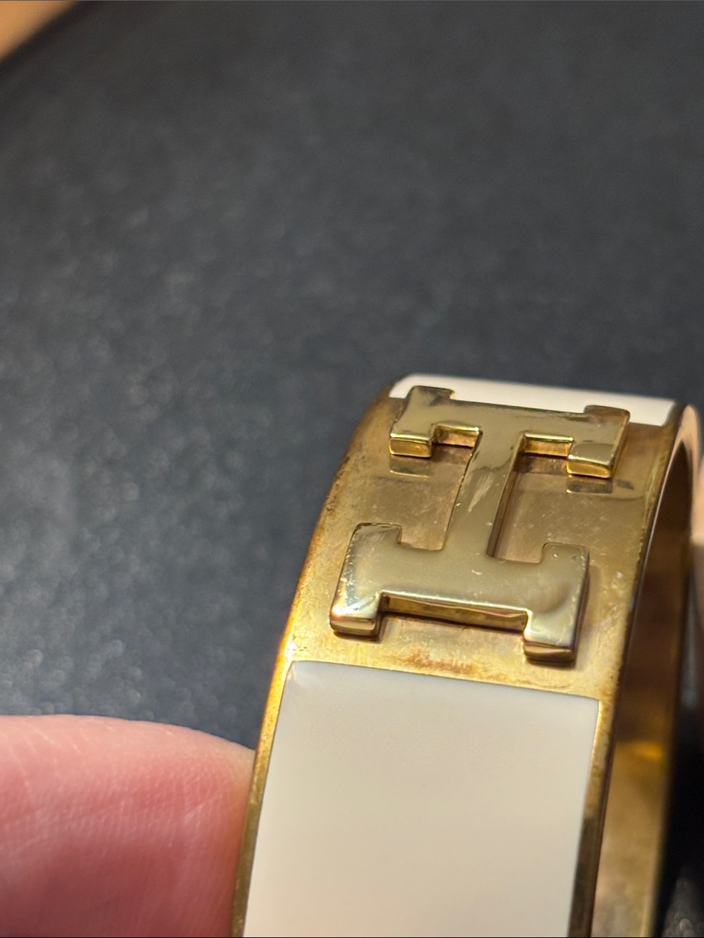 C. Wonder Gold Tone and Cream H-Accent Enamel Cuff Bracelet - Picture 5 of 17